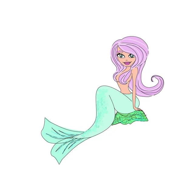 Beautiful Mermaid Simple Vector Illustration — Stock Vector