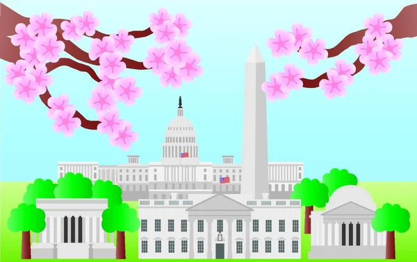 Washington Wahrzeichen Mit Kirschblüte — Stockvektor