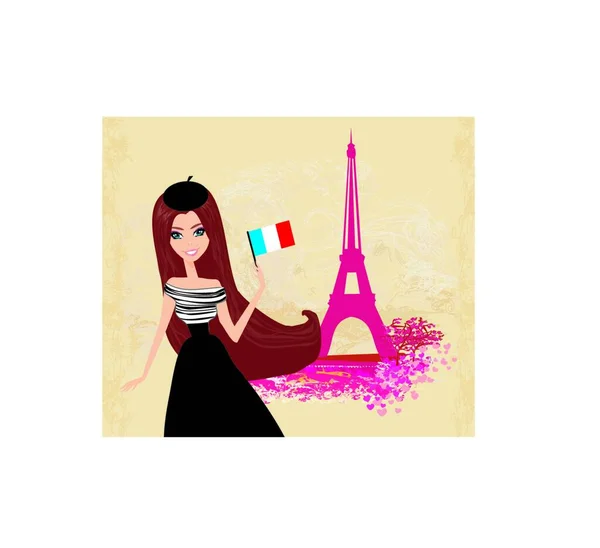 Schöne Frauen Einkaufen Paris Vektorkarte Grafischer Vektorhintergrund — Stockvektor
