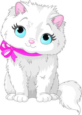 Tatlı beyaz kedi, grafik vektör arkaplan 