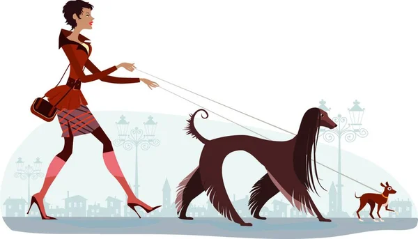 Camminare Cani Vettoriale Illustrazione — Vettoriale Stock