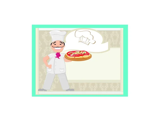 Chef Con Illustrazione Vettoriale Pizza — Vettoriale Stock