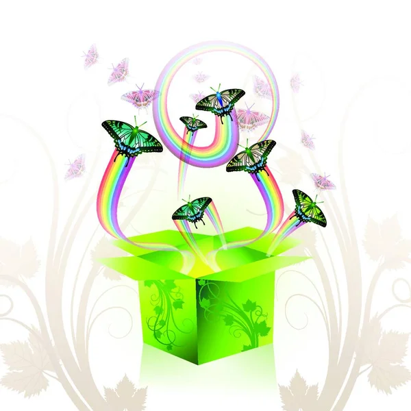Springtime Box Butterflies Vector Illustration — Stock Vector