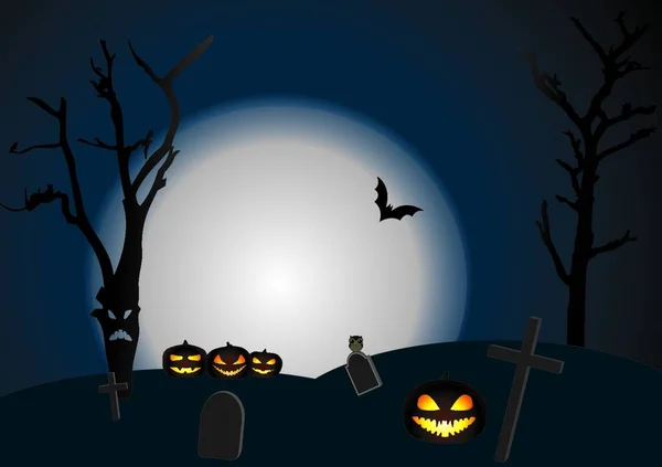 Halloween Scéna Grafická Vektorová Ilustrace — Stockový vektor