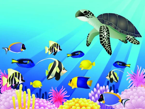 Sea Life Hintergrund Bunte Vektor Illustration — Stockvektor