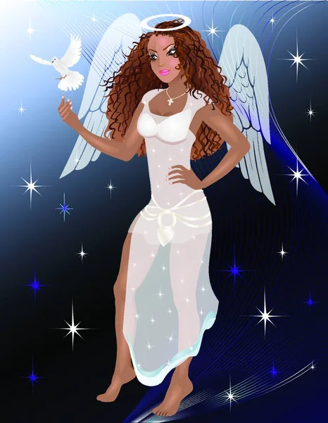Angel Woman Ilustração Vetorial Colorido — Vetor de Stock
