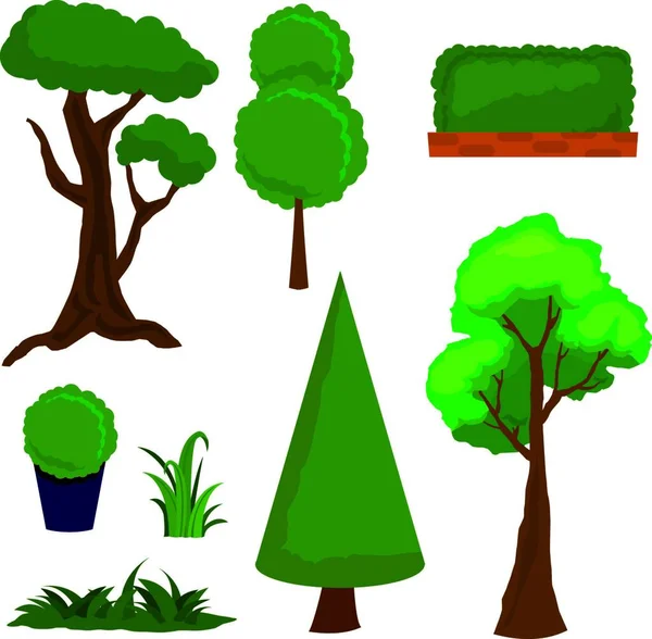Χόρτα Και Δέντρα Σύγχρονη Διανυσματική Απεικόνιση — Διανυσματικό Αρχείο
