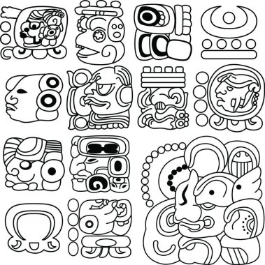 Maya hiyeroglifleri modern vektör çizimi