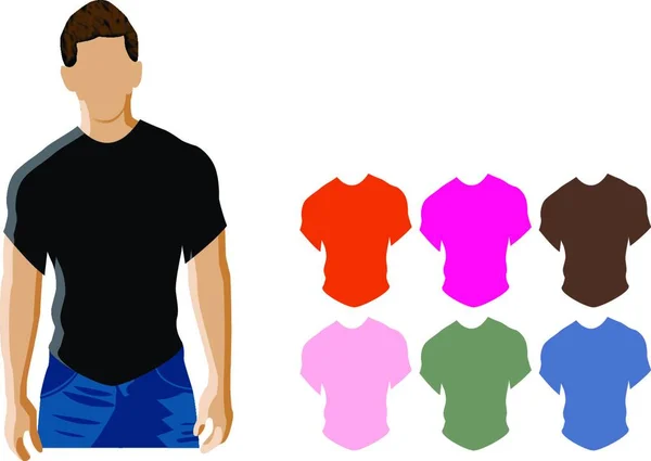Man Met Zwart Shirt Grafische Vector Illustratie — Stockvector