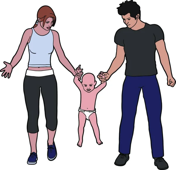 Οικογένεια Μικρό Παιδί Απλή Διανυσματική Απεικόνιση — Διανυσματικό Αρχείο