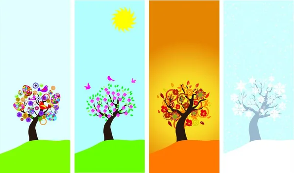 Four Seasons Set Simple Vector Illustration — Stock Vector