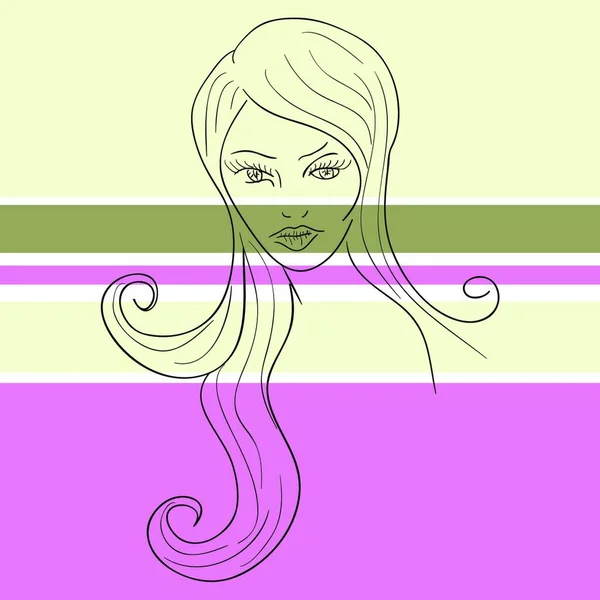 Woman Face Sketch Colorful Vector Illustration — Stock Vector