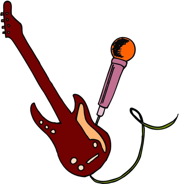 Gitara Mikrofon Kolorowy Wektor Ilustracji — Wektor stockowy