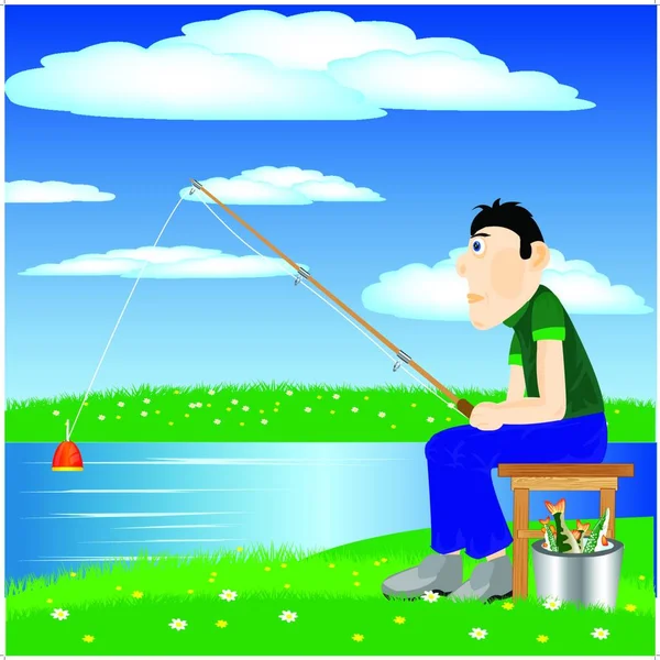 Рыбак Речной Современной Векторной Иллюстрации — стоковый вектор