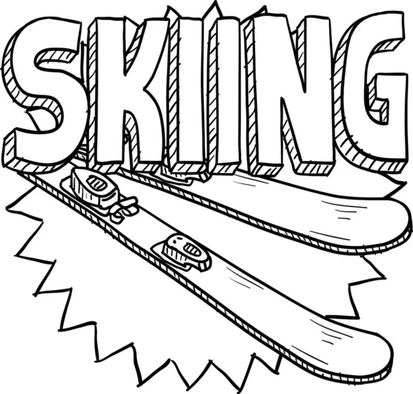 Illustration Vectorielle Sketch Ski Neige — Image vectorielle