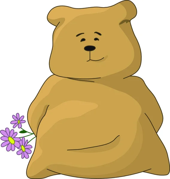 Teddybär Mit Einem Urlaub Blumen — Stockvektor