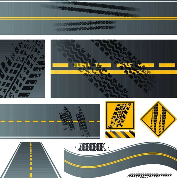 Asphalt Road Vector Tire Tracks Vector Illustration — Stock Vector