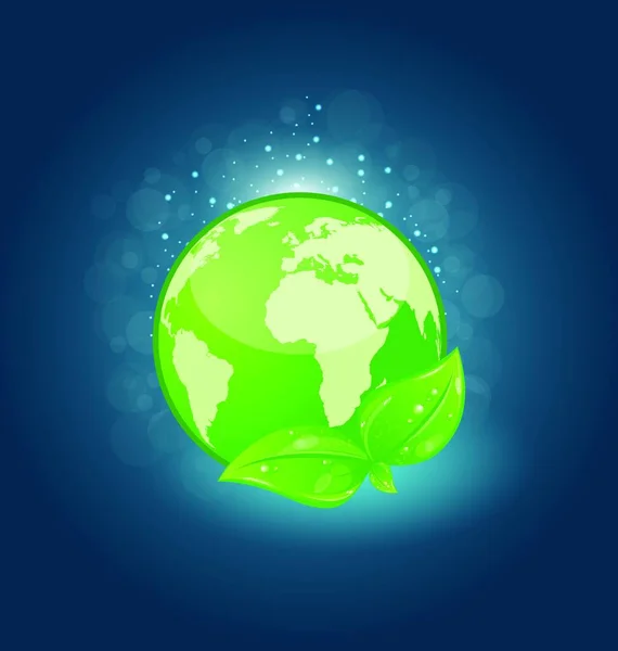 Globalny Planeta Ekologiczne Zielone Liście — Wektor stockowy