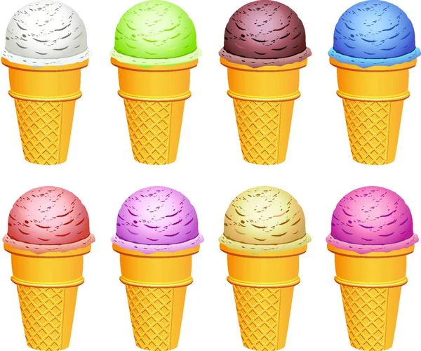 Vector Ice Cream Cones Illustration — Stock Vector