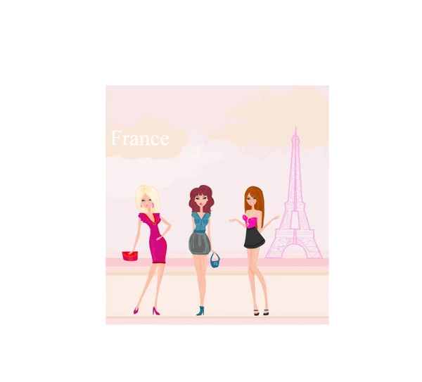 Piękne Dziewczyny Zakupy Paryżu — Wektor stockowy
