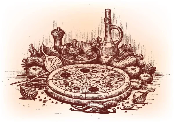 Illustration Pizza Dessinée Main — Image vectorielle