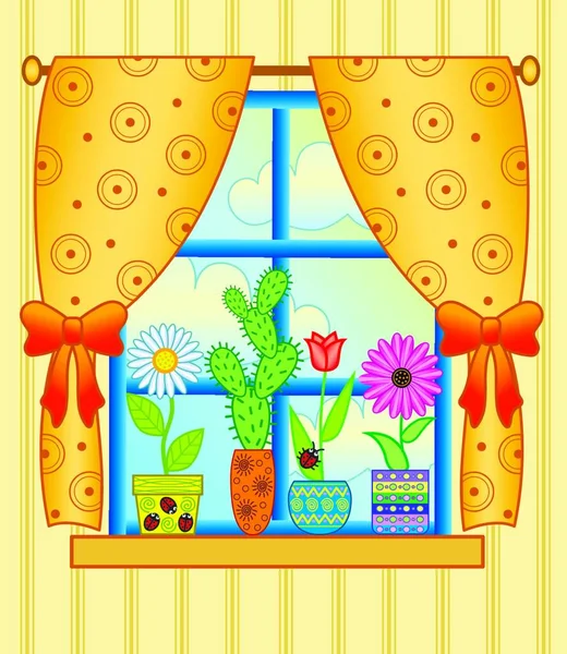 Window Flower Pots Graphic Vector Illustration — Stock Vector