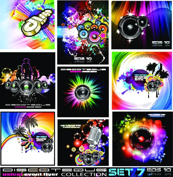 Discotheque Flyers Collection Vector Illustration — Stock Vector