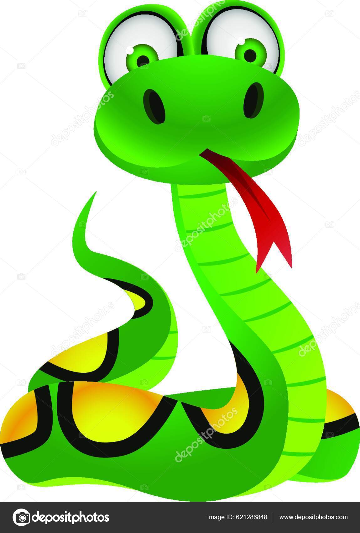 Ilustração Dos Desenhos Animados De Uma Cobra Verde Sorridente