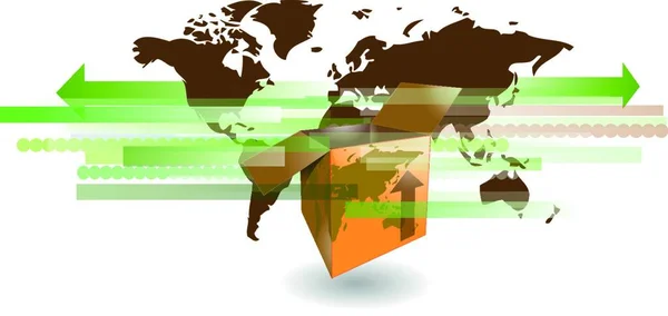 Cardboard Shipping Box Word Map International Shipping — Stock Vector
