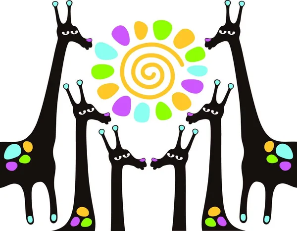 Giraffes Sun Graphic Vector Illustration — Stock Vector