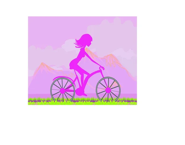 Cyklistický Plakát Siluetou Dívka Grafická Vektorová Ilustrace — Stockový vektor