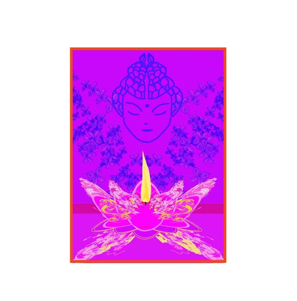 Lotus Olajlámpa Buddhával Grafikus Vektor Illusztráció — Stock Vector