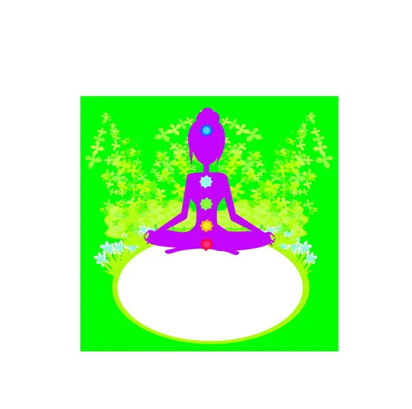 瑜伽莲花姿势 带有彩色脉轮点的帕面萨纳 图形矢量图解 — 图库矢量图片