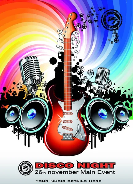 Chitarra Elettrica Musica Sfondo Colorato Vettoriale Illustrazione — Vettoriale Stock