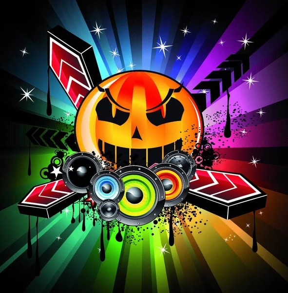 Halloween Rainbow Disco Music Background — Stock Vector