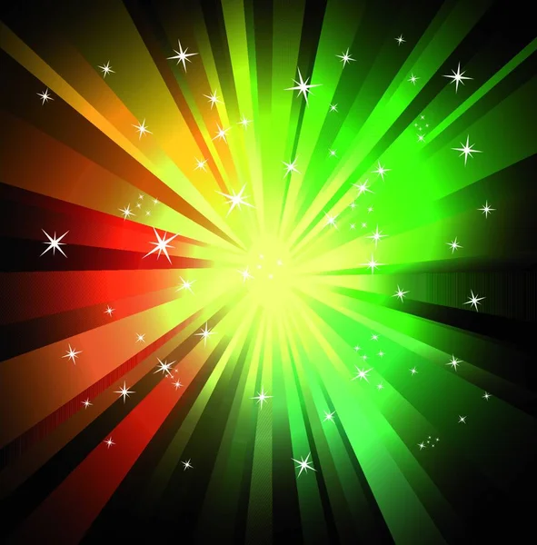 Explosie Van Rode Groene Stralingslichten Kleurrijke Vector Illustratie — Stockvector