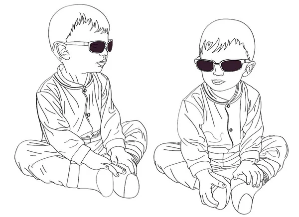 Μικρά Δίδυμα Αγόρια Γυαλιά Ηλίου — Διανυσματικό Αρχείο