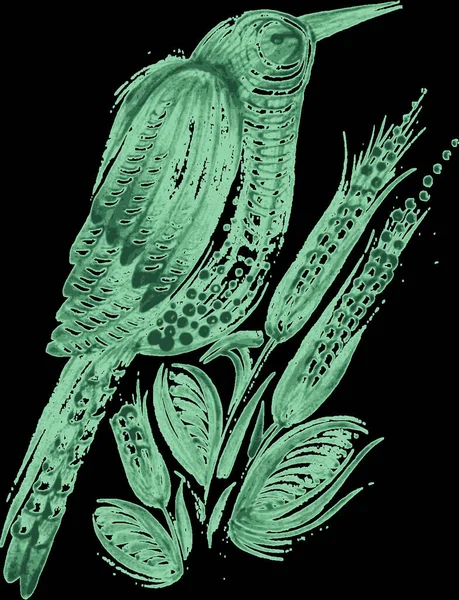Ilustrace Ptáčka Zelená Jaro — Stockový vektor