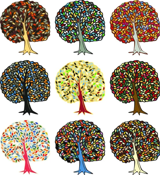 Ilustração Vetorial Colorida Árvores Coloridas — Vetor de Stock