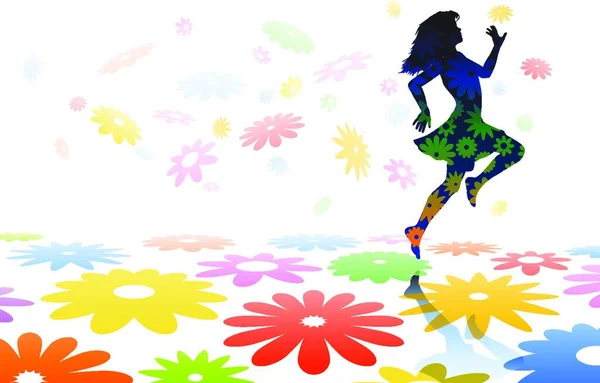 Skipping Girl Colorful Vector Illustration — Stock Vector