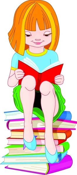 Illustration Girl Reading Book — Stock Vector