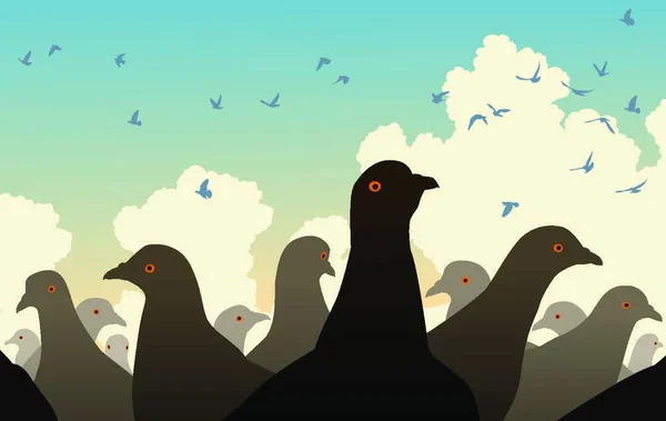 Illustration Foule Pigeon — Image vectorielle