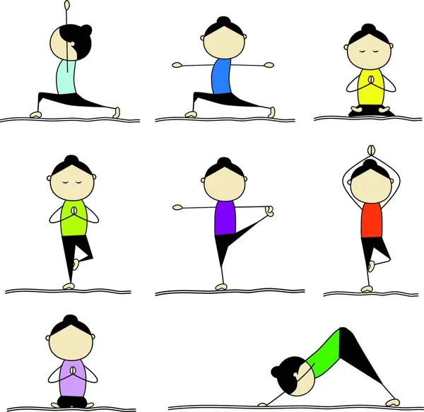 练瑜伽的女人 五彩缤纷的矢量插图 — 图库矢量图片