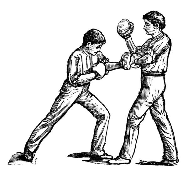 Два Боксера Сражаются Винтажной Гравировкой — стоковый вектор