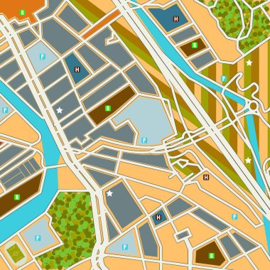 Şehir haritası, grafik vektör illüstrasyonu