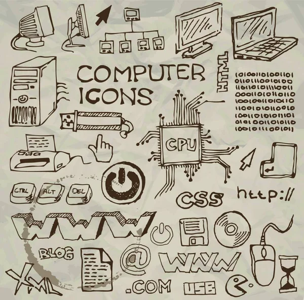 Set Hand Drawn Computer Icons Vector — Stock Vector