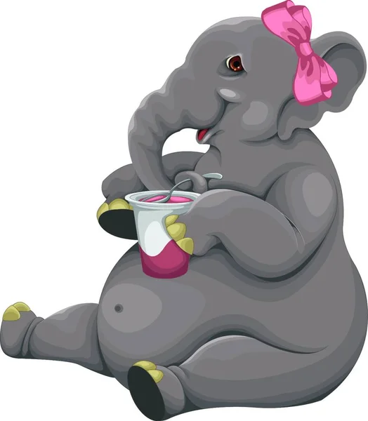 Elephant Eats Yogurt Graphic Vector Illustration — Stock Vector