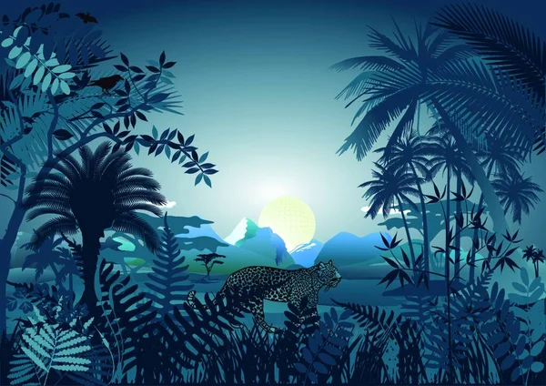 Noche Selva Tropical — Vector de stock