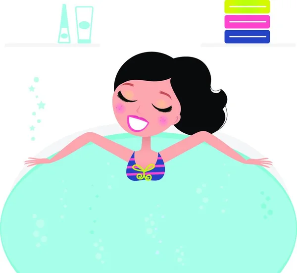Cute Woman Relaxing Jacuzzi Spa Accessories — Stock Vector