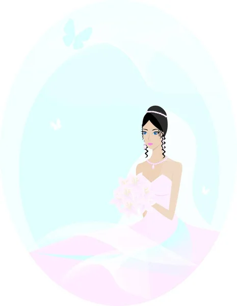 Braut Mit Blumenstrauß — Stockvektor